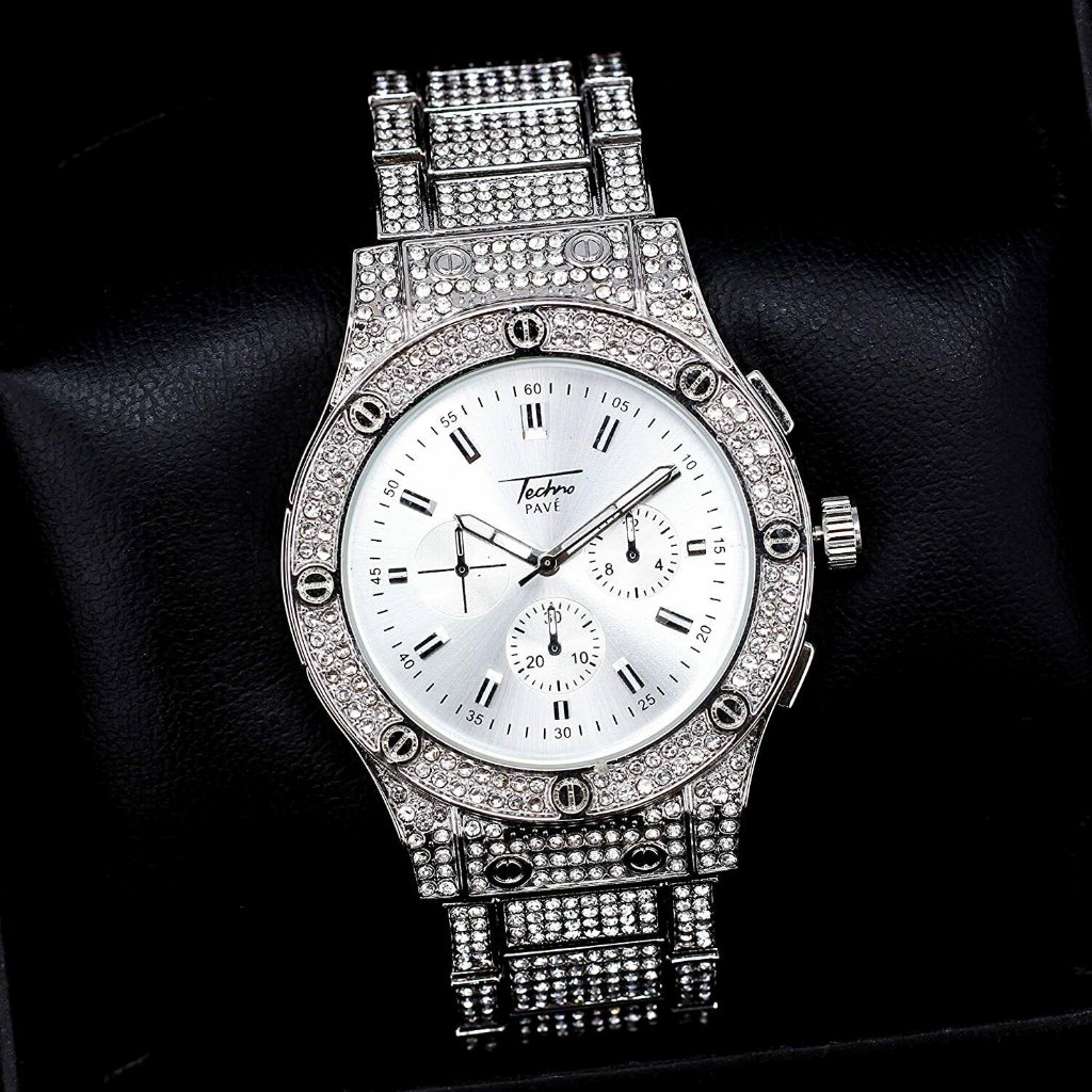 Iced Hip Hop Silver Tone Metal Bling Icy Watch